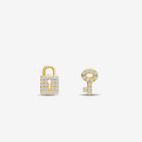 Diamond Pave Lock and Key - Ohrstecker - 585 Gold
