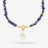 Blue Lapis Chain with Pearl - Halsketten - 18k vergoldet