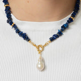 Blue Lapis Chain with Pearl - Halsketten - 18k vergoldet