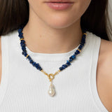 Blue Lapis Chain with Pearl - Halsketten - 18k vergoldet
