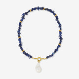 Blue Lapis Chain with Pearl - Halsketten - 18k vergoldet