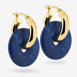 Round Creoles + Double Medium Blue Lapis - Creolen - 18k vergoldet
