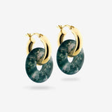 Round Creoles + Double Medium Moss Agate - Creolen - 18k vergoldet