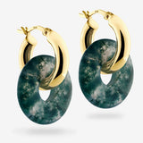 Round Creoles + Double Medium Moss Agate - Creolen - 18k vergoldet