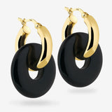 Round Creoles + Double Medium Onyx - Creolen - 18k vergoldet