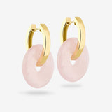 Oval Creoles + Double Big Rose Quarz - Creolen - 18k vergoldet