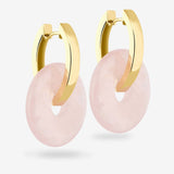 Oval Creoles + Double Big Rose Quarz - Creolen - 18k vergoldet