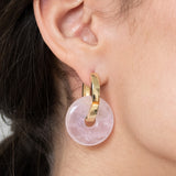 Oval Creoles + Double Big Rose Quarz - Creolen - 18k vergoldet