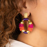 Combi Oval M Premium Purple/Fuchsia Earrings - Ohrhänger - 18kt vergoldet