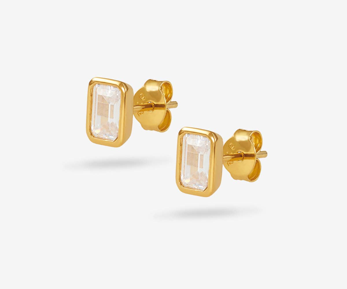 V - Stud Earring - 14K Yellow Gold, MOSUO Jewelry