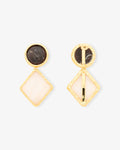 Vintage Geometric Earring dark brown pearl marble - Earrings - Gold-Plated