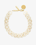 Flat Chain Necklace Pearl Marble - Necklaces - Gold-Plated