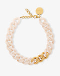 Flat Chain Necklace with Gold Latte Marble - Necklaces - Gold-Plated