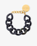 Flat Chain Bracelet black universe marble - Armbänder - gelb vergoldet