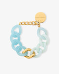 Flat Chain Bracelet Two Color with Gold Cloud Marble Opaline Blue - Armbänder - gelb vergoldet