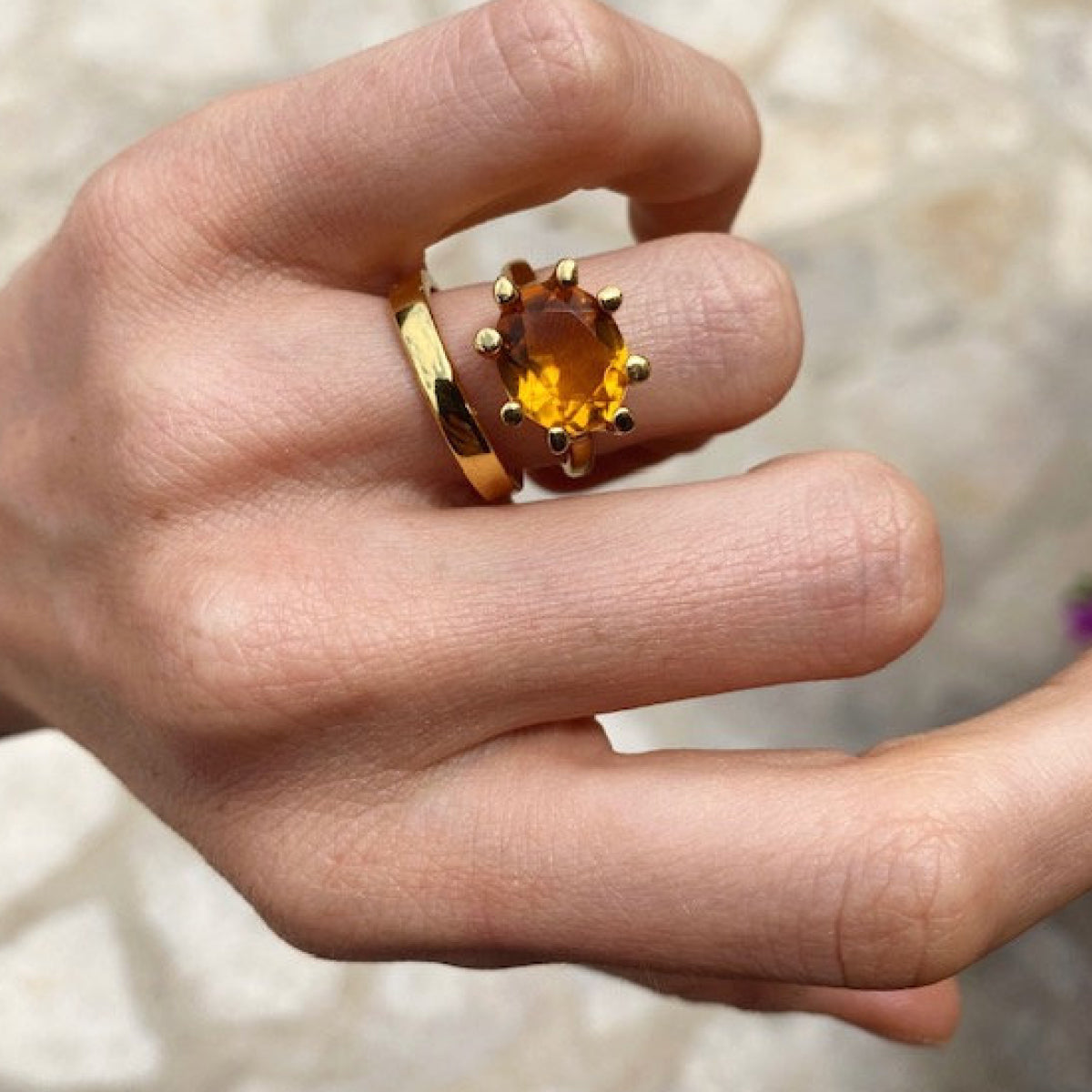 Oval Claw Citrine Rings 22ct Gold-Plated