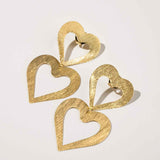 Double Heart Open Satin Brushed Gold - Ohrhänger - Vergoldet