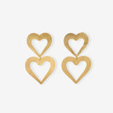 Double Heart Open Satin Brushed Gold - Ohrhänger - Vergoldet