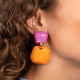 Fuchsia Orange Earrings Lyra Statement Earring Double M - Ohrhänger - Vergoldet