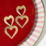 Double Heart Open Satin Brushed Gold - Ohrhänger - Vergoldet