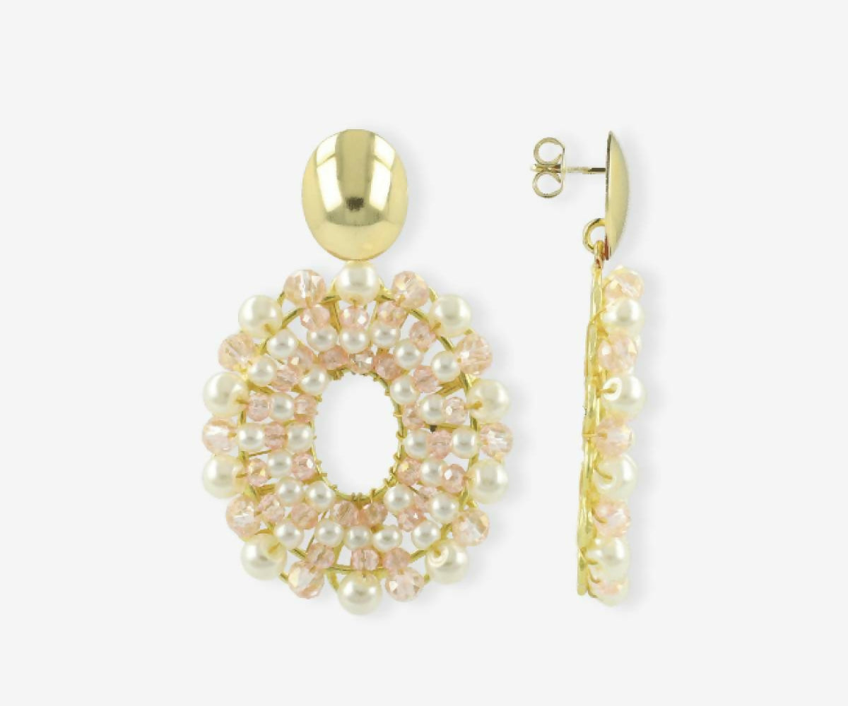 Open Oval S Element - Old Pink/Pearl – Ohrhänger – 18kt vergoldet