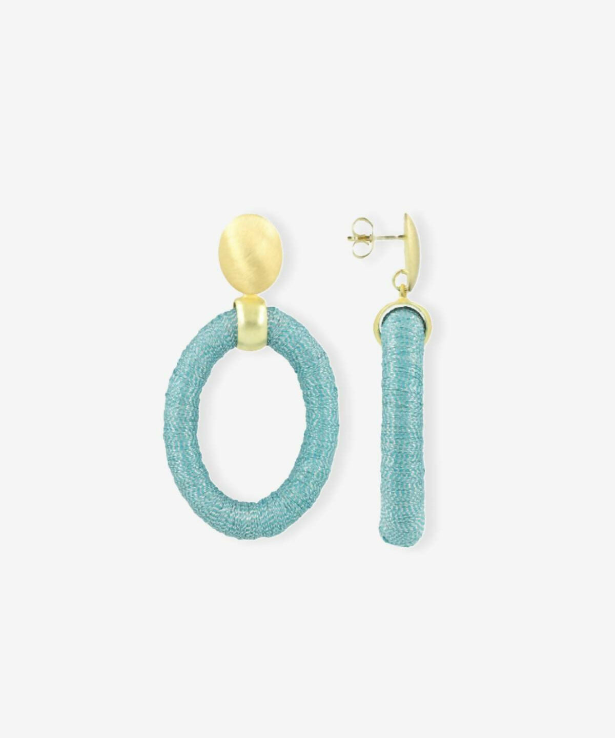 Beaded Threated Aquamarine Oval Earrings - Ohrhänger - Vergoldet