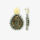Drop L Crystal Double Tigereye Green Gold - Ohrringe - 18k vergoldet