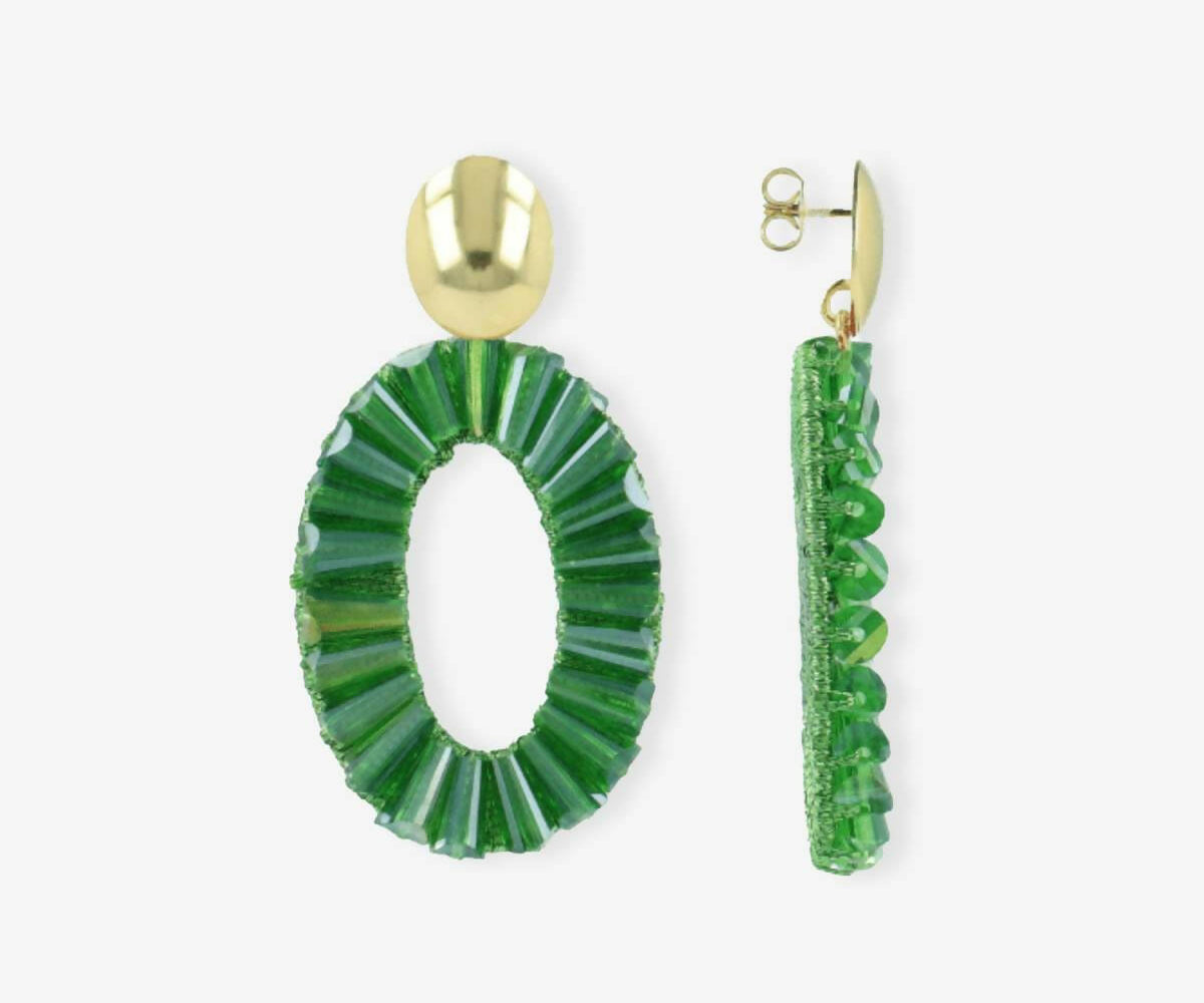 Open Oval Tube Beads Bright Green Earrings - Ohrhänger - 18kt vergoldet
