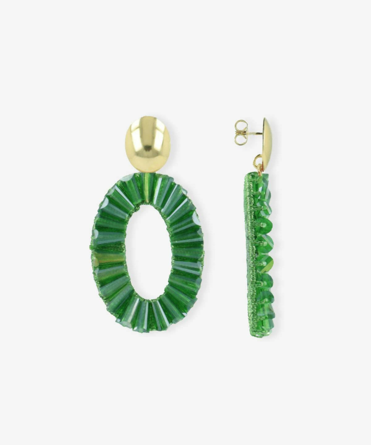 Open Oval Tube Beads Bright Green Earrings - Ohrhänger - 18kt vergoldet