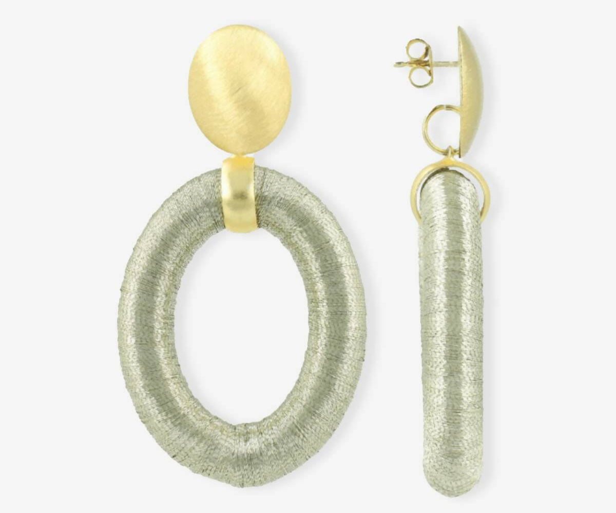 Oval with Beads Threated L Light Mint Earrings - Ohrhänger - 18kt vergoldet