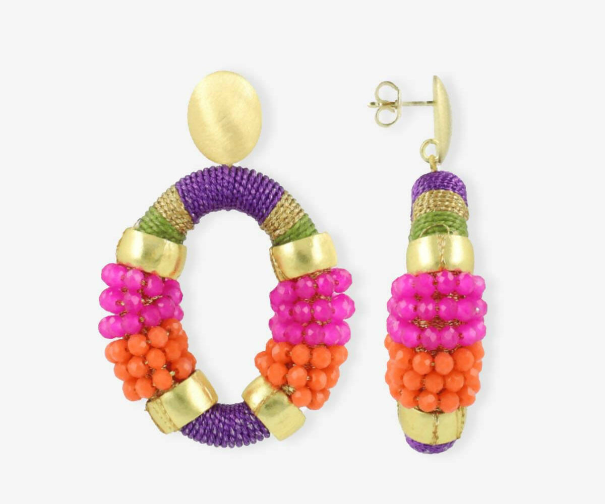 Combi Oval M Premium Purple/Fuchsia Earrings - Ohrhänger - 18kt vergoldet