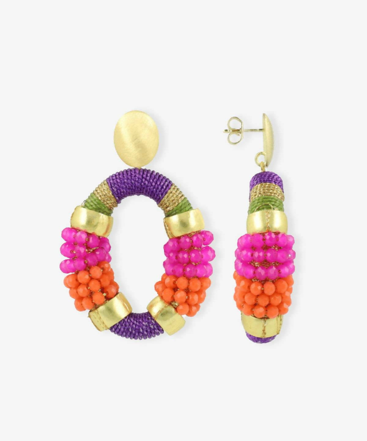 Combi Oval M Premium Purple/Fuchsia Earrings - Ohrhänger - 18kt vergoldet